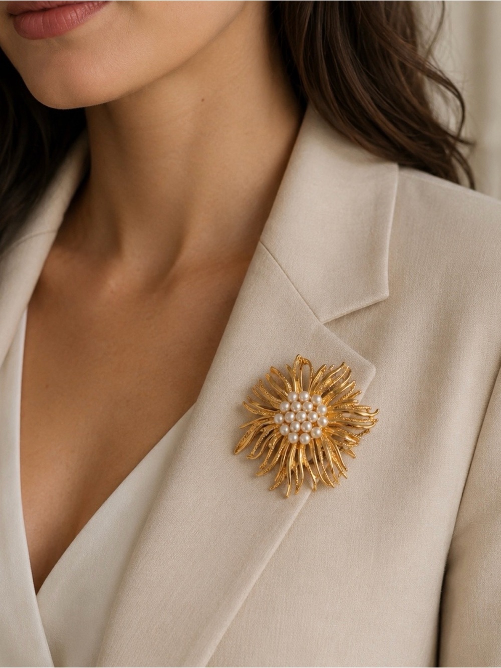 Napier Elegant Gold and Pearl Floral Brooch